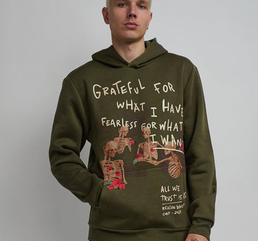 Grateful Roses Hoodie - Olive Green