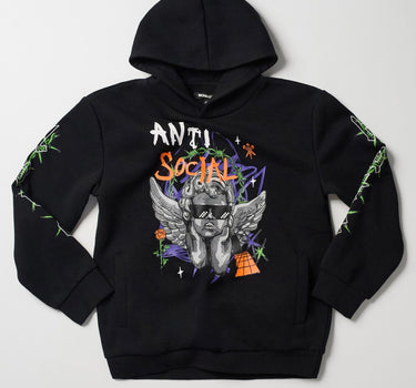 Kids Antisocial Barbed Wire Hoodie - Black