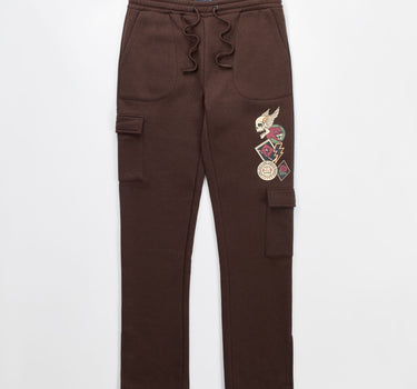 Military Patches Flare Fleece Pants - Brown