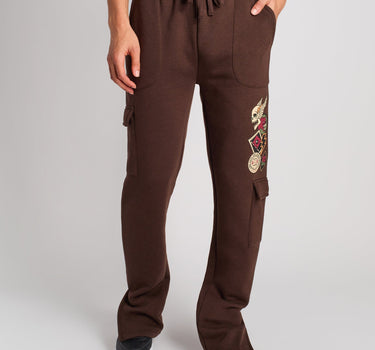 Military Patches Flare Fleece Pants - Brown