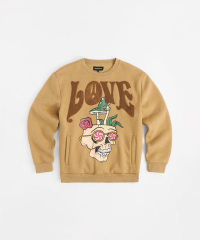 Love Hate Front And Back Chenille Patched Crewneck - Khaki