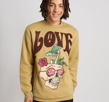 Love Hate Chenille Patched Crewneck - Khaki