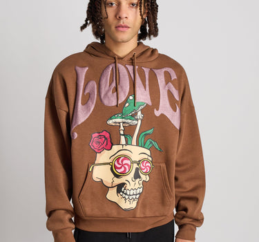 Love Hate Puff Print Hoodie - Brown