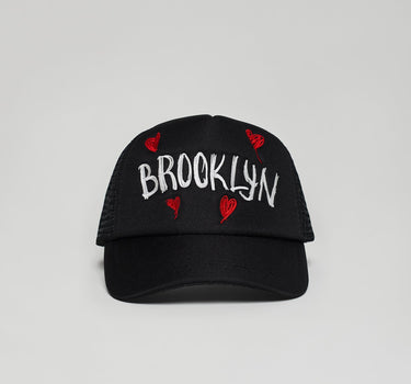 Brooklyn Embroidery Trucker Hat - Black