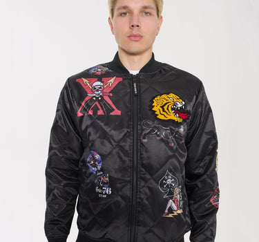 Military Satin Bomber Jacket - Black