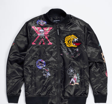 Military Satin Bomber Jacket - Black