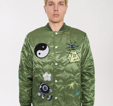 Trust Satin Bomber Jacket - Olive Green