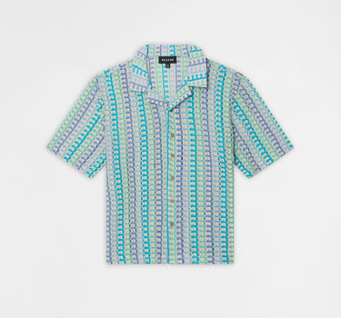 Ocean Escape Button-Down Textured Knit Short Sleeve Shirt - Multicolor