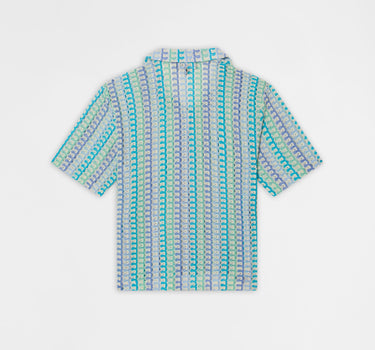 Ocean Escape Button-Down Textured Knit Short Sleeve Shirt - Multicolor