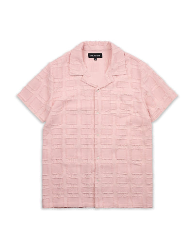 Textured Short Sleeve Button Down Shirt - Light Pink