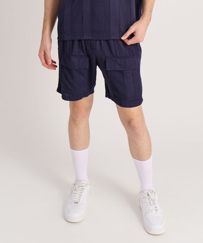 Jacquard Knit Textured Short - Navy