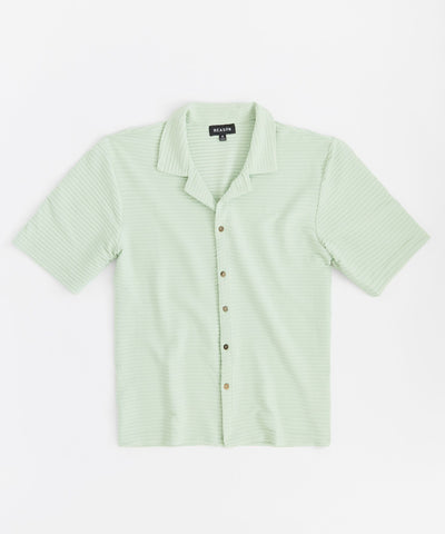 Knit Short Sleeve Button Down Shirt - Light Green