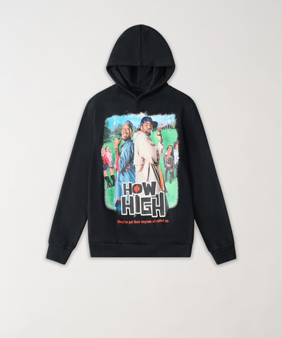 How High Oversized Front Print Hoodie - Black