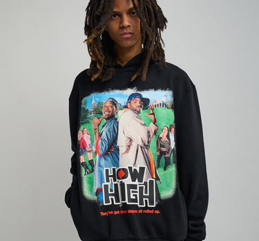 How High Oversized Front Print Hoodie - Black