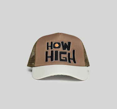 How High Embroidery Trucker Hat - Khaki