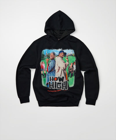 How High Oversized Front Print Hoodie - Black