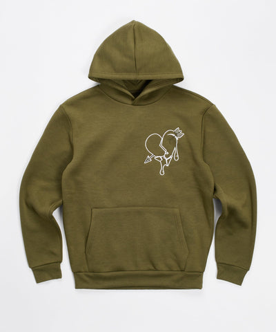 Heartless Back Print Oversized Embroidered Hoodie - Olive Green