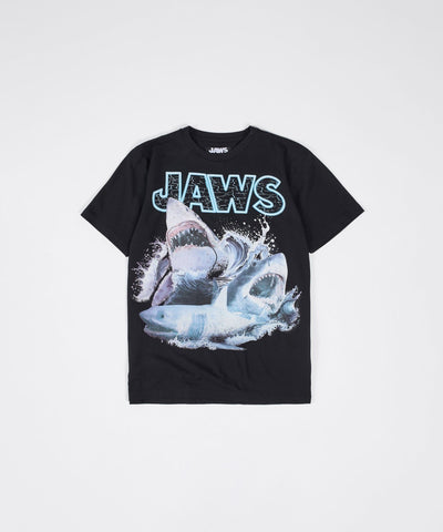 Jaws Front Print Short Sleeve Tee - Black