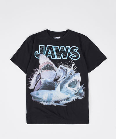 Jaws Front Print Short Sleeve Tee - Black