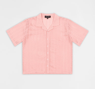 Micro Hole Woven Button Down Shirt - Pink