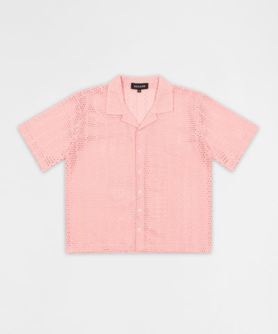 Micro Hole Woven Button Down Shirt - Pink