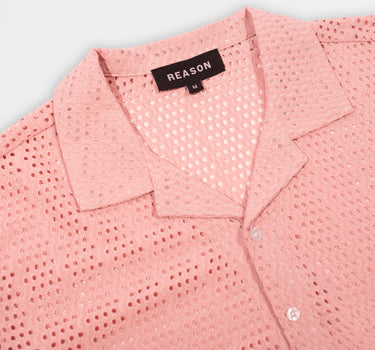 Micro Hole Woven Button Down Shirt - Pink