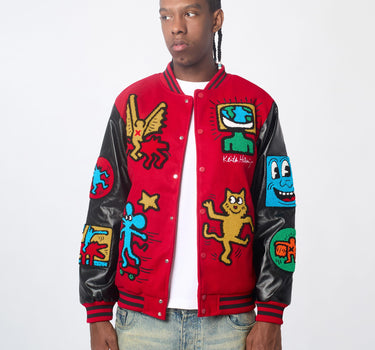 Keith Haring Varsity Jacket PU Sleeves - Black