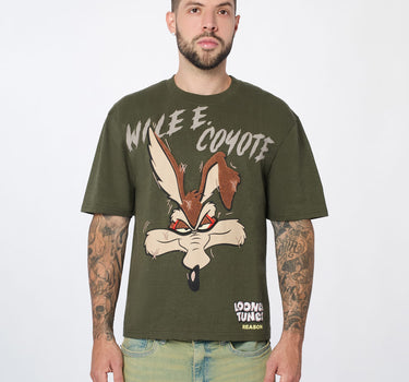 Looney Tunes Wile E Chenille Patched Short Sleeve Tee - Olive Green