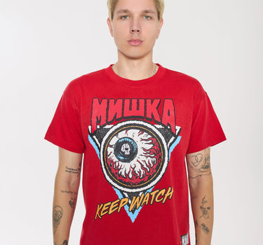 Mishka Keep Watch Embroidered Short Sleeve Tee - Red