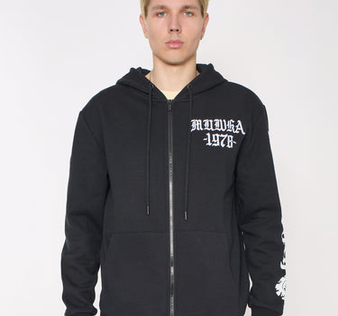 Mishka Death Adders Graphic Print Embroidered Zip Up Hoodie - Black