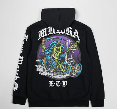 Mishka Death Adders Graphic Print Embroidered Zip Up Hoodie - Black