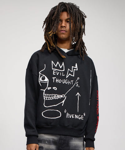 Basquiat™ Evil Thoughts Embroidered Hoodie - Black