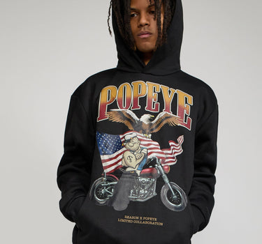 Popeye Biker Graphic Print Hoodie - Black