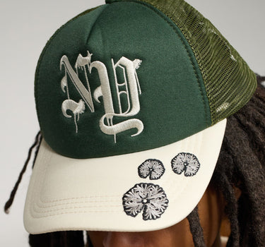 NY Embroidery Trucker Hat - Olive Green