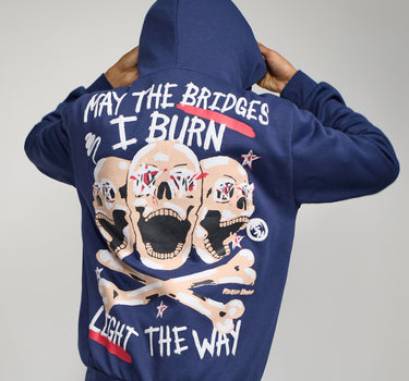 Light The Way Back Print Hoodie - Navy