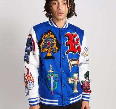 Success PU Sleeves Varsity Jacket - Blue