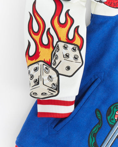 Success PU Sleeves Varsity Jacket - Blue