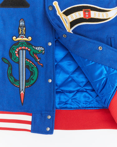 Success PU Sleeves Varsity Jacket - Blue