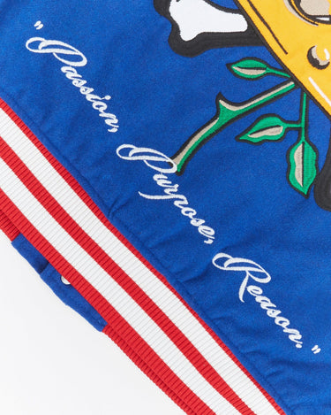 Success PU Sleeves Varsity Jacket - Blue