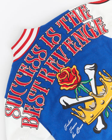 Success PU Sleeves Varsity Jacket - Blue