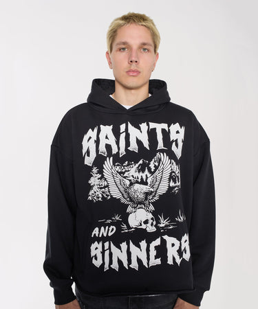 Saint And Sinners Raw Hem Hoodie - Black