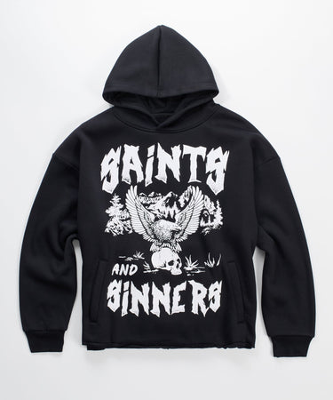 Saint And Sinners Raw Hem Hoodie - Black