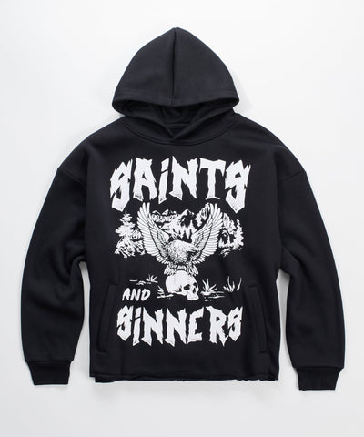 Saint And Sinners Raw Hem Hoodie - Black