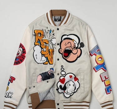 Kids Popeye Varsity Jacket - Khaki