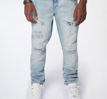 Ice Wash Distressed Skinny Jeans - Light Blue