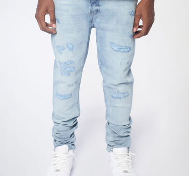 Ice Wash Distressed Skinny Jeans - Light Blue