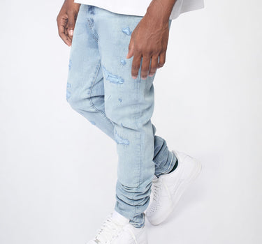 Ice Wash Distressed Skinny Jeans - Light Blue