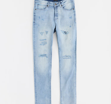 Men's Skinny Repaired Denim Pants - Light Blue
