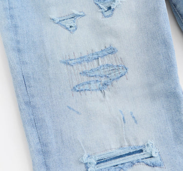 Men's Skinny Repaired Denim Pants - Light Blue