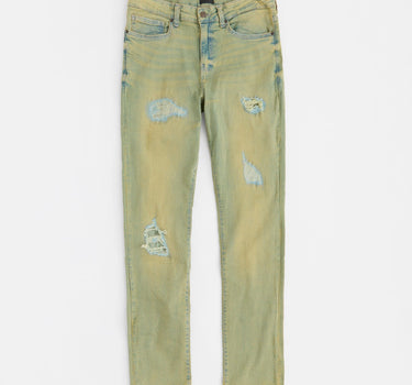 Ripped And Repaired Denim Pants - Vintage Blue